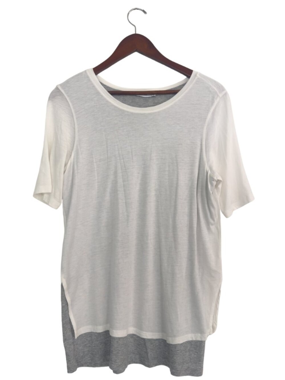 Vince Layered Look Top Medium White Gray Pima Cotton Modal